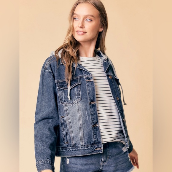 Doe & Rae Women’s Washed Denim Jacket With Hood Size Small Jean Jacket - Picture 5 of 14